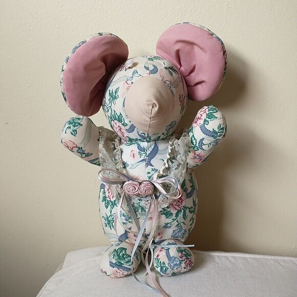 VTG Vantage International Floral Print Mouse Stuffed Animal Collectible Cottage - Picture 1 of 12